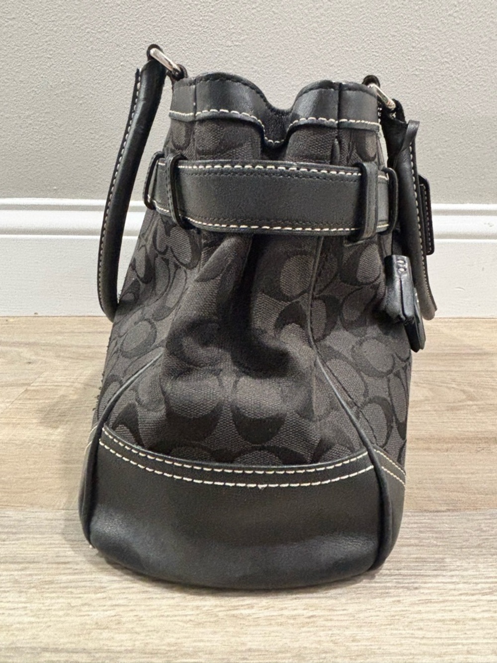 Coach Black Signature Canvas Tote with Silver Accent - Picture 6 of 11